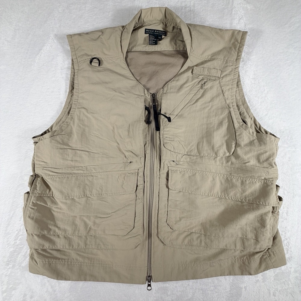 Royal Robbins Vest‎ Men's Size 2XL Beige Utility Travel Pockets Full Zip Fishing